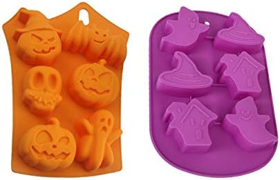 Halloween Candy Making Molds Silicone Halloween Ghost Pumpkin Baking Mold Set, Non-stick Silicone Baking Mold, Set of 2