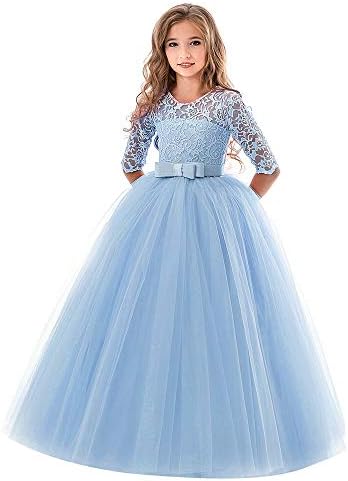 Little Big Girls Dresses Tutu Tulle Illusion Sleeves Bow Tie Back Princess Pageant Skirt Outfit Clothes 4-9 Years
