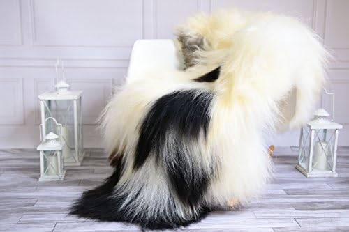 Icelandic Sheepskin Rug | Real Sheepskin Rug | Icelandic Sheepskin | Black White Sheepskin | Shaggy Rug | Black White Sheepskin Throw | Large Sheepskin Rug | #1AISL7