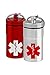 Pills Medication Holder 100% Airtight Water/Smell Proof Stash Jar Container, 2 Sided Medical Emblems, Secures 100ct Nitro Bottle, Aspirin Medications Herbs, EDC Keychain Fob, 2pc. Ruby Red & Silver