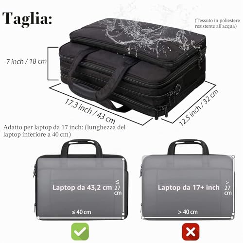 17 Inch Laptop Bag, Large Work Briefcase for Men Women Waterproof Shoulder Bag Shoulder Bag, Expandable Multifunction Computer Bag for Laptop Tablet Notebook, Black
