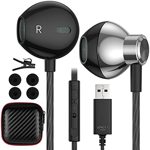 USB Headphones for Computer, PC Gaming Wired Stereo HiFi Semi In Ear Earphones PC USB Earphones with Microphone Noise Cancelling Volume Control for PS 4/Mac/Laptop/Chromebook/for PS 5/Windows