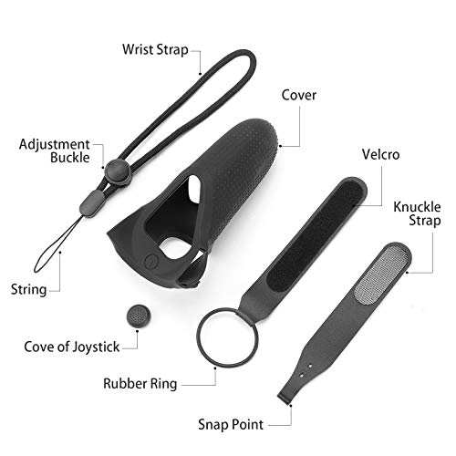 eWonLife Controller Grip Covers for Oculus Quest/Oculus Rift S (Not Fit Quest 2), Anti-drop Protective Handle Sleeve with Adjustable Wrist Strap and Knuckle Strap, Including Cover Caps