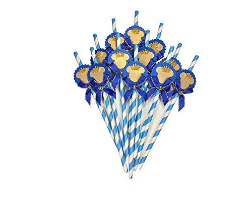 12 Deluxe Mickey Mouse Royal Blue White Paper Straws Gold Crown (Special Baby Shower, Brithday Any Special Occasion!) (popotes de Mickey Mouse)