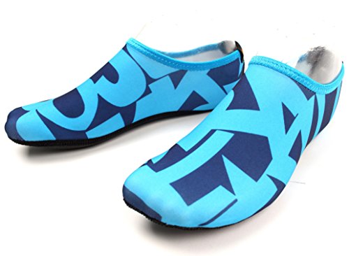 WOWFOOT Barefoot Water Skin Shoes Socks Women Men Flexible Swim Shoe Beach Aqua Surf Pool Yoga Exercise (7-1.M(W:5.5-6.5), Blue(Pattern))