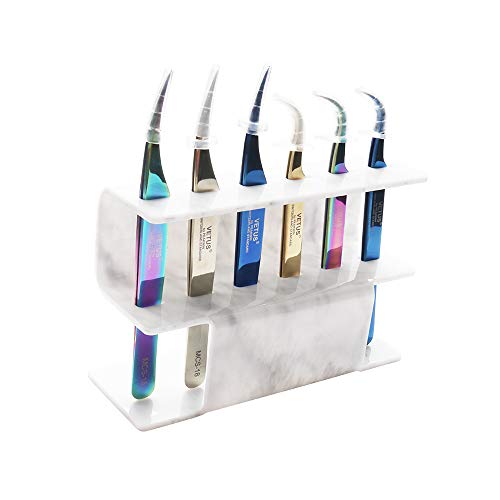 1pc Tweezer Display Stand Durable Acrylic Eyelash Extension Tools Storage Holder Tweezers Scraper Shears Organize Rack, 6 Holes, Marble