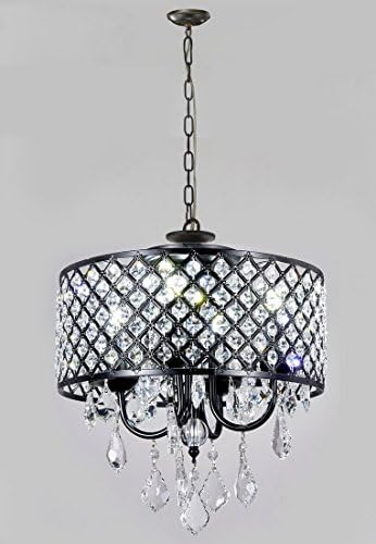New GalaxyLighting 4-Light Antique Black Round Metal Shade Crystal Chandelier Pendant Hanging Ceiling Fixture