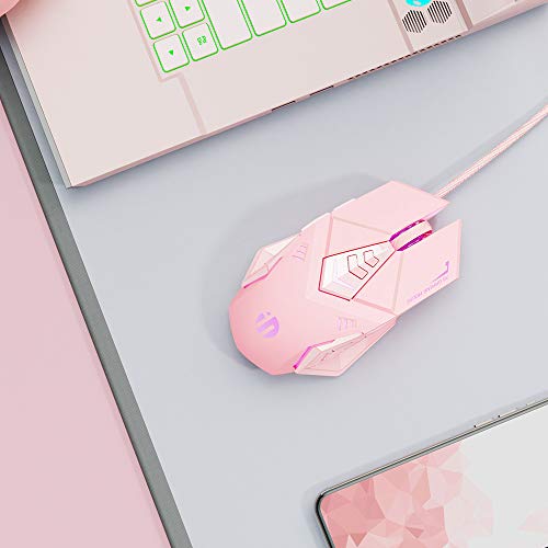 INPHIC Mouse da Gioco Cablato, Gioco ergonomico Mouse per Computer USB Mouse RGB Gamer Desktop Laptop PC Mouse da Gioco, 7 Pulsanti programmabili per Windows 7/8/10/10 XP Vista Linux (Rosa)
