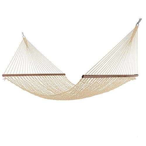 Elegant Homes Large DuraCord Rope Hammock, Quick Dry Rope Hammock with Double Size Solid Wood Spreader Bar Outdoor Patio Yard Poolside Hammock with Chains, 2 Person 450 Pound Capacity