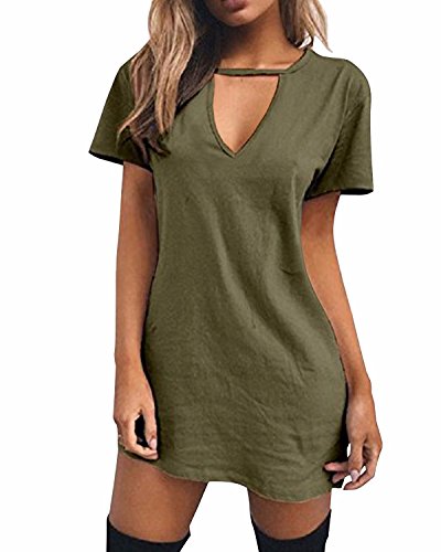 Solersun Women Sexy Solid Loose T Shirt Dress Choker V | Desertcart Gambia