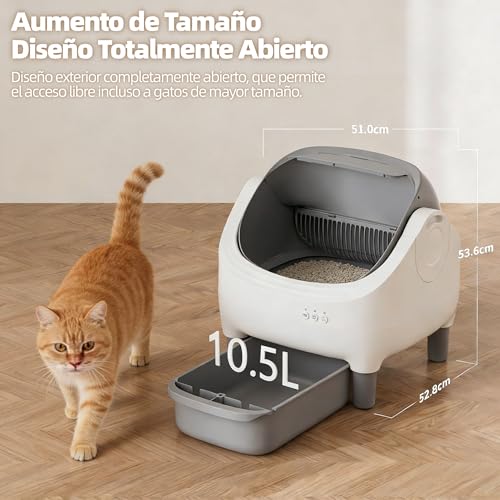 KONITILL Arenero para Gato Autolimpiable con Tapa Abierta y Control por App para Múltiples Gatos - Sensores de Seguridad, Control de Olores - Incluye 2 Bolsas Desechables, Bandeja de Desechos Grande