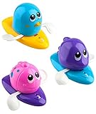iKidsislands Baby Bath Toys / Bathtub Toys for Toddlers, Kids, Babies, Boys and Girls - Floating & Wind up Swimming Toy - Set of 3 Ocean Animals ( Purple Dolphin, Pink Fish, Blue Penguin )
