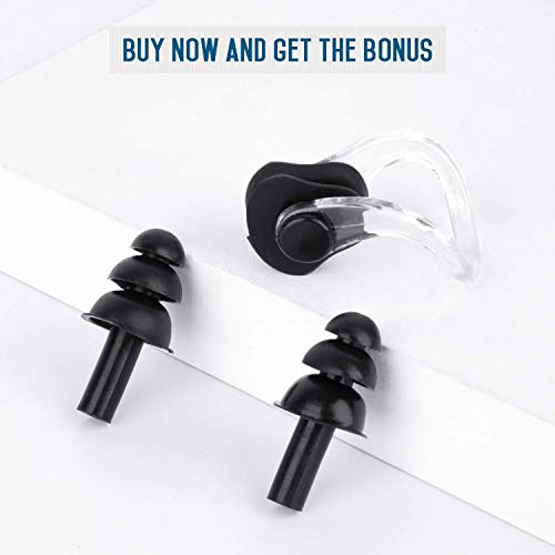 Long Hair Swim Cap 2 Pack, 3D Ergonomic Design Silicone Swimming Cap for Women and Men with Ear Plug and Nose Clip, 2019 Thicker Design (Black+Pink) - Thumbnail 6