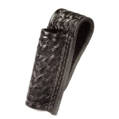 HWC Leather Mini Maglite Mag BASKETWEAVE Black Flashlight Case Holder Holster Open Top with Snap & Belt Loop