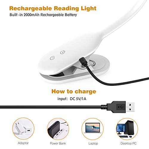 Clip Reading Light, Rechargeable 21 LEDs Desk Lamp, Touch Switch Table Lamps with Eye-Caring Dimmable Light, Clamp Book Light with 360°Flexible Swing Arm, 30 mins Timer, for Kids, Room, Office, School