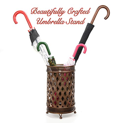 Dualplex Super Quality Umbrella Stand, Umbrella Holder, Antique Look Metal, Entry Hallway Décor, Wallside Style, w/Removable Drip Tray. Home, Office Decoration Rack Holds Umbrellas Canes Walking Stick