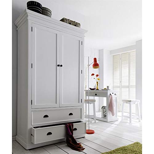 NovaSolo Halifax Pure White Mahogany Wood Storage Cabinet/Wardrobe With 2 Drawers