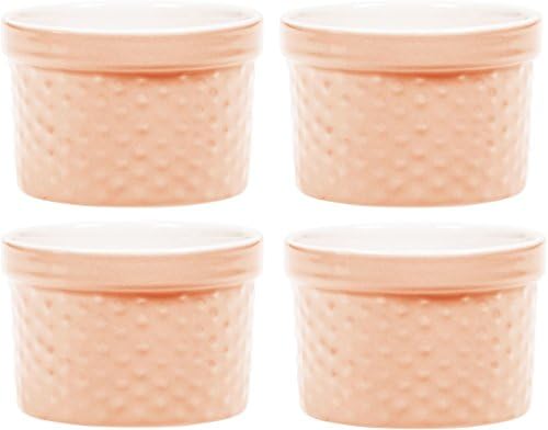 Round Porcelain Ramekin Dessert Dish, Set of 4 - Oven Safe Souffle Baking Dish, 8-oz (Peach)