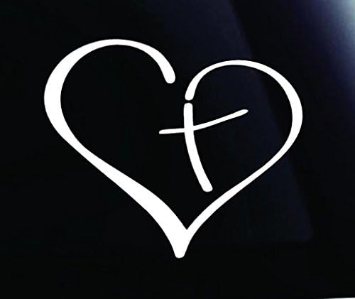 Heart Cross Decal Sticker Vinyl Graphics for Cars Trucks SUV Motorcycles Windows|White|5.5 inch|URI036