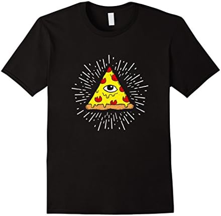 Men's Pizza Illuminati T-Shirt | Funny All Seeing Eye Food Humor 2XL Black