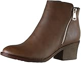 Reneeze Women's Pama-02 Two-Tone Metallic Zipper Chunky Heel Ankle Boot,8 B(M) US,Khaki