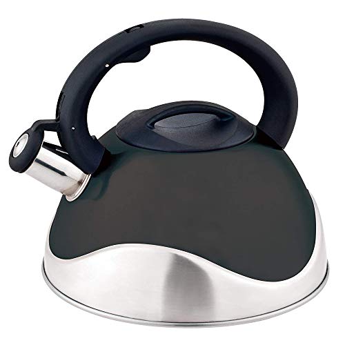 Whistling Stainless Steel Tea Kettle With Soft Grip Ergonomic Handle by American Dream- Stovetop Pot 3.2 QT-Black - Thumbnail 7