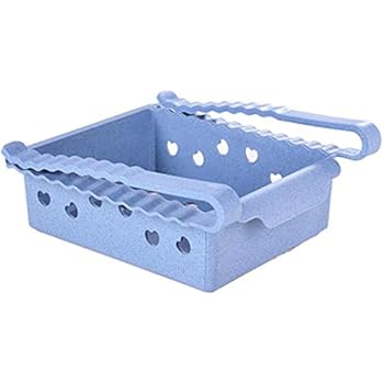Alisena 1Pack Kitchen Refrigerator Storage Box Rack, Retractable Drawer Design Partition Finishing Storage Frame for Food, Fruit, Vegetables Storage -18 x 15.5 x 5 cm(Blue)