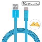 [Apple MFi Certified] Yellowknife 3.3ft/1m Colorful Flat Lightning to usb Cable for iPhone 7 /7 Plus /6 / 6s / 6 plus / 6s plus / SE / 5s , iPad / Mini / Air, iPod touch /nano ( Tangle Free ,Blue)