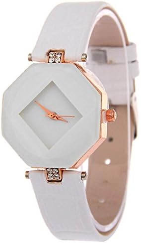 Clearance! Women Unique Hexagon Dial Watch SINMA Elegant PU Leather Bracelet Analog Quartz Wrist Watch (White)