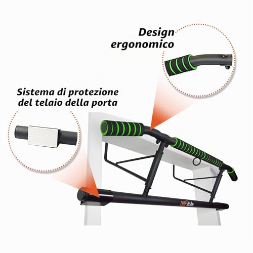 DH FitLife Barra per Trazioni da Porta | Impugnature Multiple | Senza Viti | Sbarra Trazioni 200 kg | Pull Up Bar Pieghevole | Montaggio Facile e Veloce | Elastici Trazioni Inclusi | Per Porta 70–92 cm