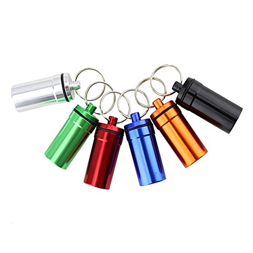 Fivebop 6Pcs Aluminum Alloy Keychain Pill Holder Fob Small Waterproof Geocaching Containers with Key Ring - Thumbnail 3