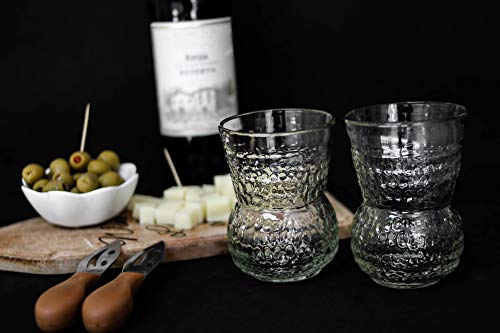 Unique Mexican Artisan Hand Blown Golf Like Design Large Drinking Glasses for Red Wine Lovers, Couples Wedding, Hostess Glassware Gift Idea Set of 4 Stem Less Recycled Lead Free Glass Cup 10 Oz