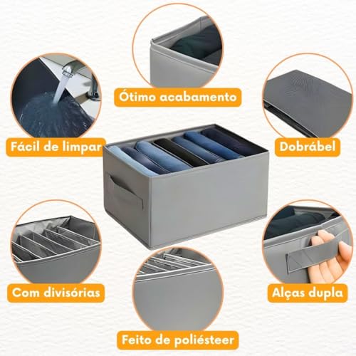 Kit C/2 Organizadores de Roupas C/7 Divisórias de Poliéster com Alças | Respirável, Dobrável, Lavável - Ideal para Guarda-Roupas, Closet, Gavetas | Marca Bigzu®