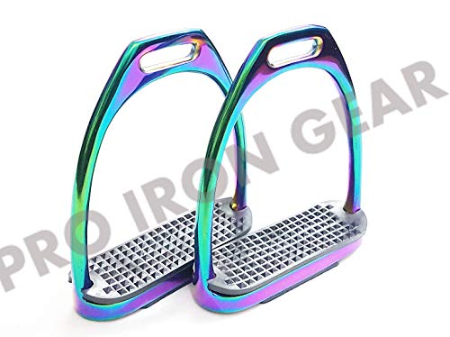 PRO IRON GEAR Rainbow Gloss Fillis Irons Stirrups Horse Riding Stainless Steel