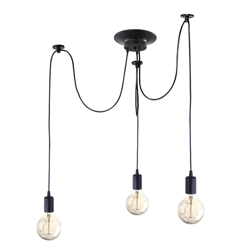 iDEGU Modern and Retro Pendant Light, 3 Arms DIY Spider Chandelier Creative Adjustable 150CM Vintage Ceiling Pendant Lamp Fixture with E27 Socket, Black (3 Light) — image 1