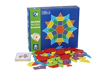 Emob Wooden 130 PCS Geometric Shape Blocks Learning Puzzle Game with 24 Pattern Cards