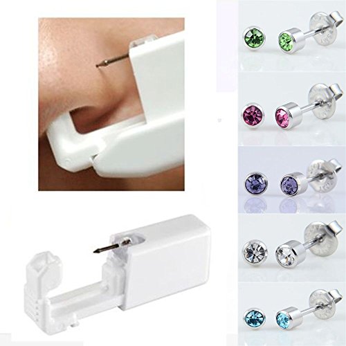 Disposable Sterile Ear Nose Piercing Kit Tool Stud Safety Portable Ear Piercing Kit (Silver