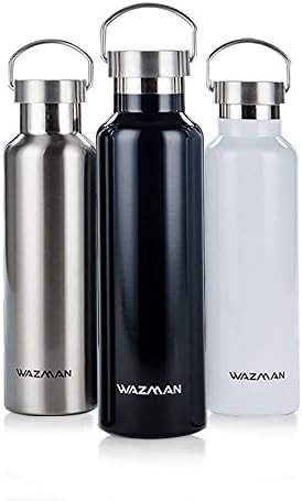 WAZMAN Stainless Steel Vacuum Insulated Sports Water Bottle, Standard Mouth, Double Wall Design, Eco Friendly & BPA Free - For outdoor, Camping, Running, Gym, Cycling- with 2 Exchangeable Caps