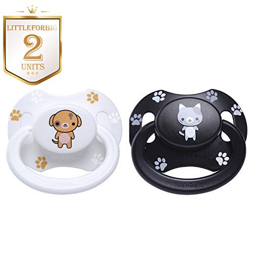 Littleforbig ABDL Bigshield Generation 2 Adult Baby Sized Pacifier Dummy for Adult Babies - Black Kitty and White Puppy