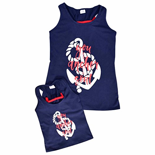 Unique Baby Girls Mommy & Me Racerback Anchor Tank Tops (1 Year/XXS, Navy Blue)