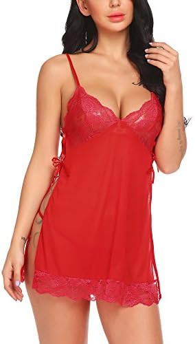 Grehu Women Sexy Lingerie Lace Babydoll Strap Chemise Set with G-string