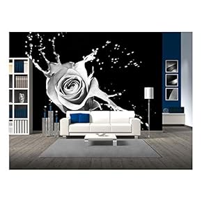 Rose with red Splashes on Black Background - Removable Wall Mural | Self-Adhesive Large Wallpaper - 66x96 inches