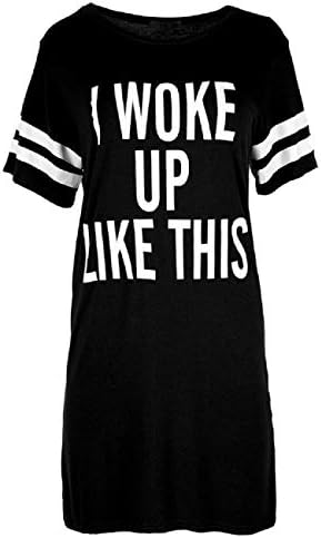 FAPIZI Women Plus Size T-Shirt Letter Print Top Summer O-Neck Loose Casual Tunic Night Dress
