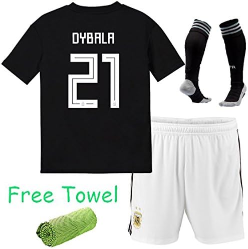 Kid Sport 2017-2018 Football Soccer World Cup Black Away Kit Team Suit Short Sleeve 3-12 YRS Kids Boys Youth Jerseys +Socks Come With Free Ice Face Cloth (DYBALA 21, 11-12 years)