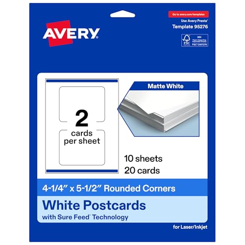 Avery Printable Rounded Corner Cards, Sure Feed Technology, 4.25" x 5.5", Matte…