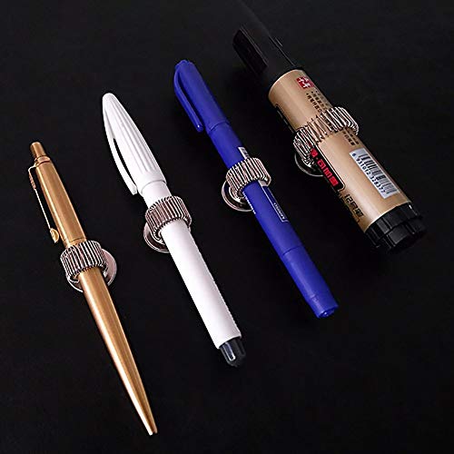 Tvoip 6Pcs Stainless Steel Pen Pencil Holder, Strong Adhesive Clips with Adjustable Spring Loop, Fit Any Size Pens, Use in Home Office Car Kitchen