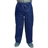 Dukal Polypropylene Pants. Pack of 10 Disposable Wear Medium. Dark Blue Pants with Drawstring Tie Waist, Front and Back Pockets. Non-sterile Poly Clothing. Waterproof Trousers, 380M