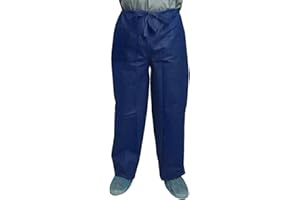 AMZ MEDICAL SUPPLY Dukal Polypropylene Pants. Pack of 10 Disposable Wear Medium. Dark Blue Pants with Drawstring Tie Waist, Front and Back Pockets. Non-sterile Poly Clothing. Waterproof Trousers, 380M