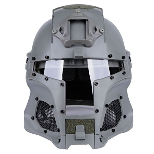 Goshfun Tactical Military Helmet Protective Fast Helmet Full Face Mesh Mask with Goggle for Airsoft Paintball CS Outdoor Activity, Grey
