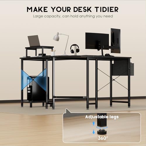 COSENGA Escritorio Gamer, Escritorio para Computadora en Forma de L de 51 Pulgadas con Soporte para Monitor y Bolsa Almacenamiento, Escritorio en L para Oficina y Gaming, Negro